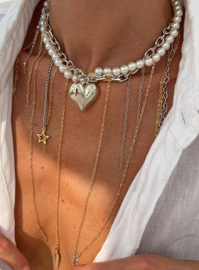 欧美跨境时尚金属星月流苏项链设