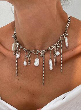 欧美跨境甜酷ins异形仿珍珠流苏