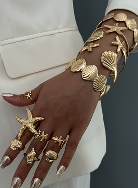 欧美跨境时尚ins风金属海星扇贝