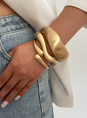 欧美跨境夸张ins金属磨砂质感宽