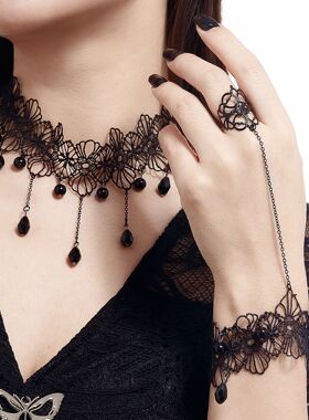 欧美跨境性感甜酷黑色蕾丝项圈项