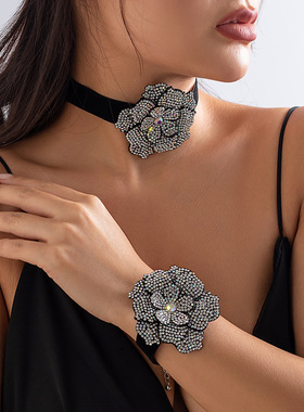 个性水钻满钻choker项饰创意仿珍