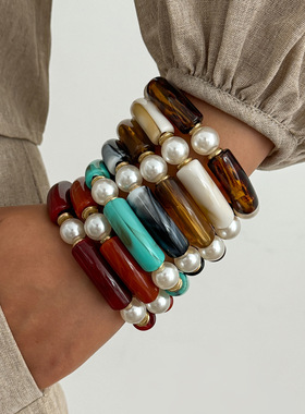 欧美跨境美拉德晕染树脂串珠弹力