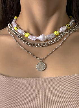 复古巴洛克风仿珍珠笑脸项饰欧美