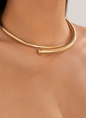 欧美跨境个性几何金属光面弹簧开口项圈手镯女朋克简约项链choker