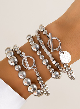 欧美跨境气质仿珍珠叠戴手链套装
