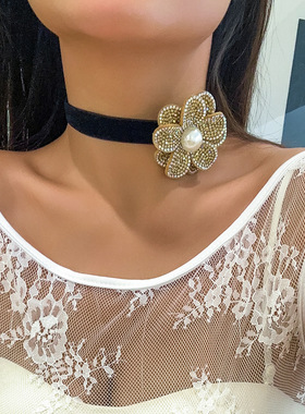 欧美跨境饰品时尚水钻花卉choker