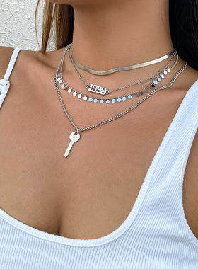 欧美跨境饰品复古简约金属钥匙项