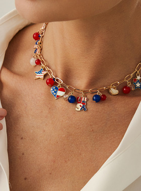 欧美跨境美国独立日滴油国旗吊坠