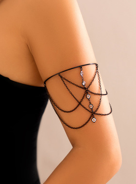 欧美个性民族风金属链条仿珍珠臂镯 星形小众亮片流苏开口臂环女