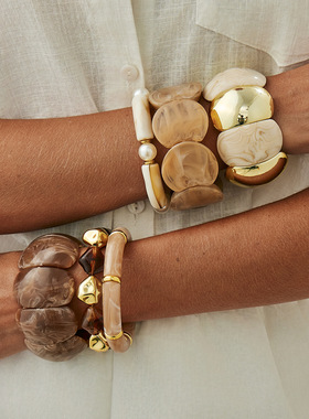 欧美跨境复古美拉德晕染树脂弹力