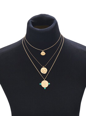 欧美跨境饰品复古简约多层合金项