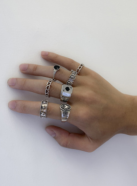 嘻哈潮流酷滴油黑桃A男士戒指套