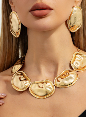 欧美跨境夸张几何金属光面圆形拼