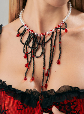 欧美跨境万圣节水晶滴血流苏项链