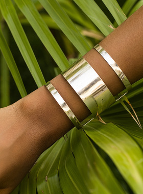 欧美跨境饰品 朋克风镂空金属光面手镯 个性创意几何夸张宽面臂镯