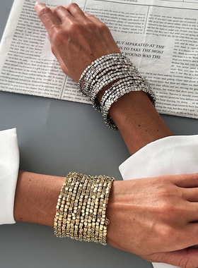 欧美跨境时尚闪亮方形CCB串珠缠