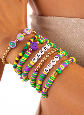 欧美跨境饰品 狂欢节软陶字母手链套装 个性叠戴风亚克力串珠手串