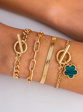 欧美跨境复古金属蛇骨链条五叶草