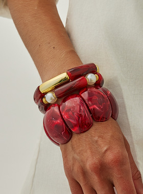 欧美跨境安哥拉红晕染弧形树脂手