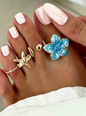 欧美跨境甜酷ins蓝色滴油花朵脚