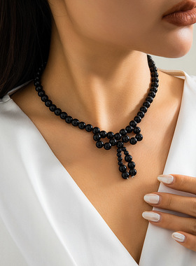 欧美跨境饰品气质仿珍珠蝴蝶结项