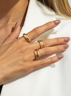 欧美跨境嘻哈ins风金属褶皱开口