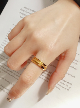 三生三世食指戒指女钛钢18金是小素圈冷淡风网红时尚个性潮配饰