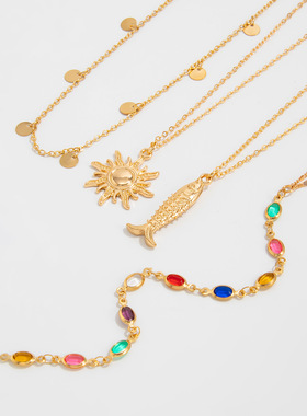 欧美跨境甜酷ins彩色水晶链条项