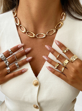 欧美跨境嘻哈ins风金属椭圆链条