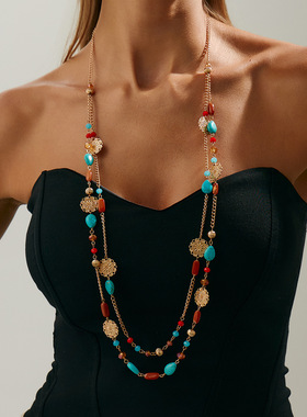 欧美跨境波西米亚仿松石串珠流苏