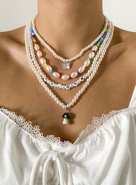 欧美跨境饰品创意混搭多元蘑菇蝴