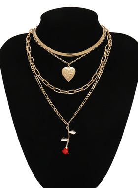 欧美跨境饰品冷淡风开口桃心多层