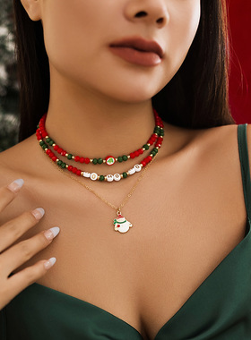 欧美跨境饰品圣诞节串珠女士项链