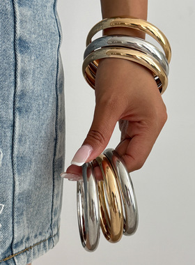 欧美跨境朋克风金属质感光面手镯