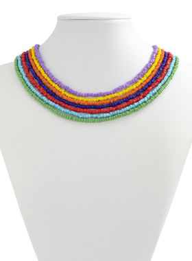 欧美跨境复古彩虹色米珠项链套装