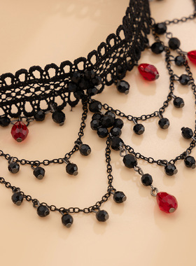 欧美跨境暗黑哥特风红色水晶吊坠