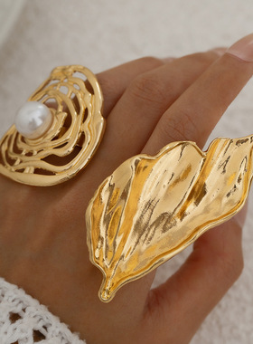 欧美跨境不规则缠绕仿珍珠开口戒