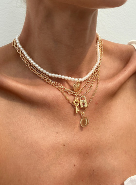 欧美跨境气质仿珍珠串珠爱心鱼骨