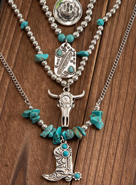 欧美跨境民族风绿松石西部牛仔项