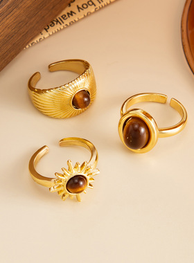 欧美跨境复古ins风微镶宝石虎眼