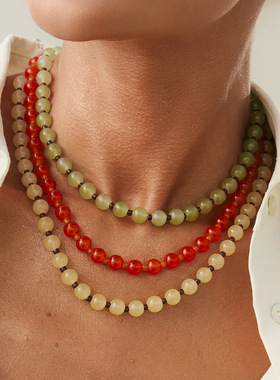 欧美跨境ins风冰透玻璃珠串珠项