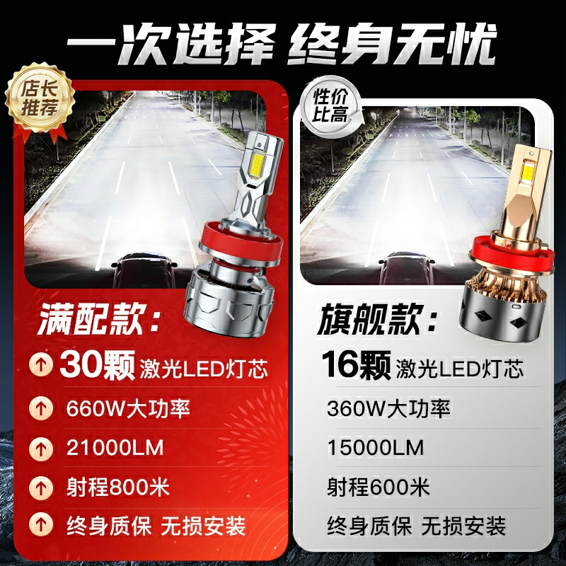五菱鸿途专用汽车LED大灯超亮近光灯远光灯H3H7灯泡强光改装配件