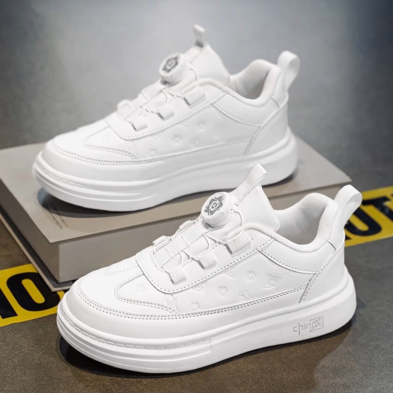 儿童小白鞋女童鞋子春夏季2024新款学生运动白鞋中大童旋纽扣板鞋