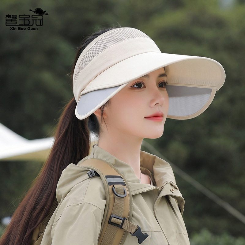 Summer retractable large brim sun hat for women outdoor travel cycling face-covering sun protection hat leisure sports empty top hat