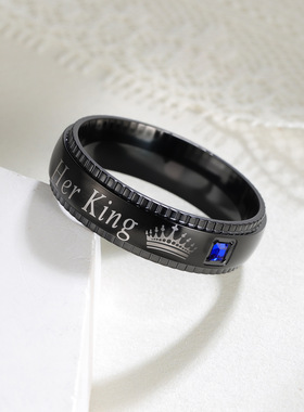 情侣对戒新款皇冠女王钛钢黑色情