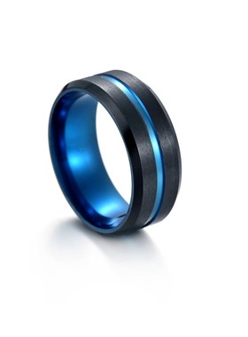 不锈钢手饰品哑光中间蓝双斜边简