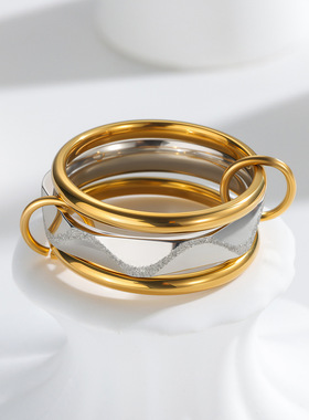 闺蜜高级感日韩风堆叠戒指女钛