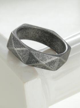 个性时尚菱形切面戒指男士钛钢