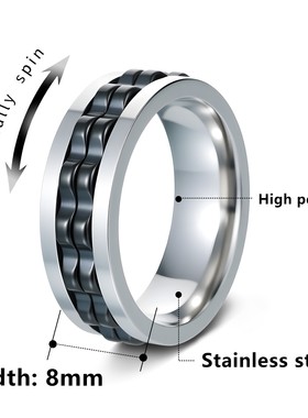 指环欧美潮转动减压钛钢戒指不掉